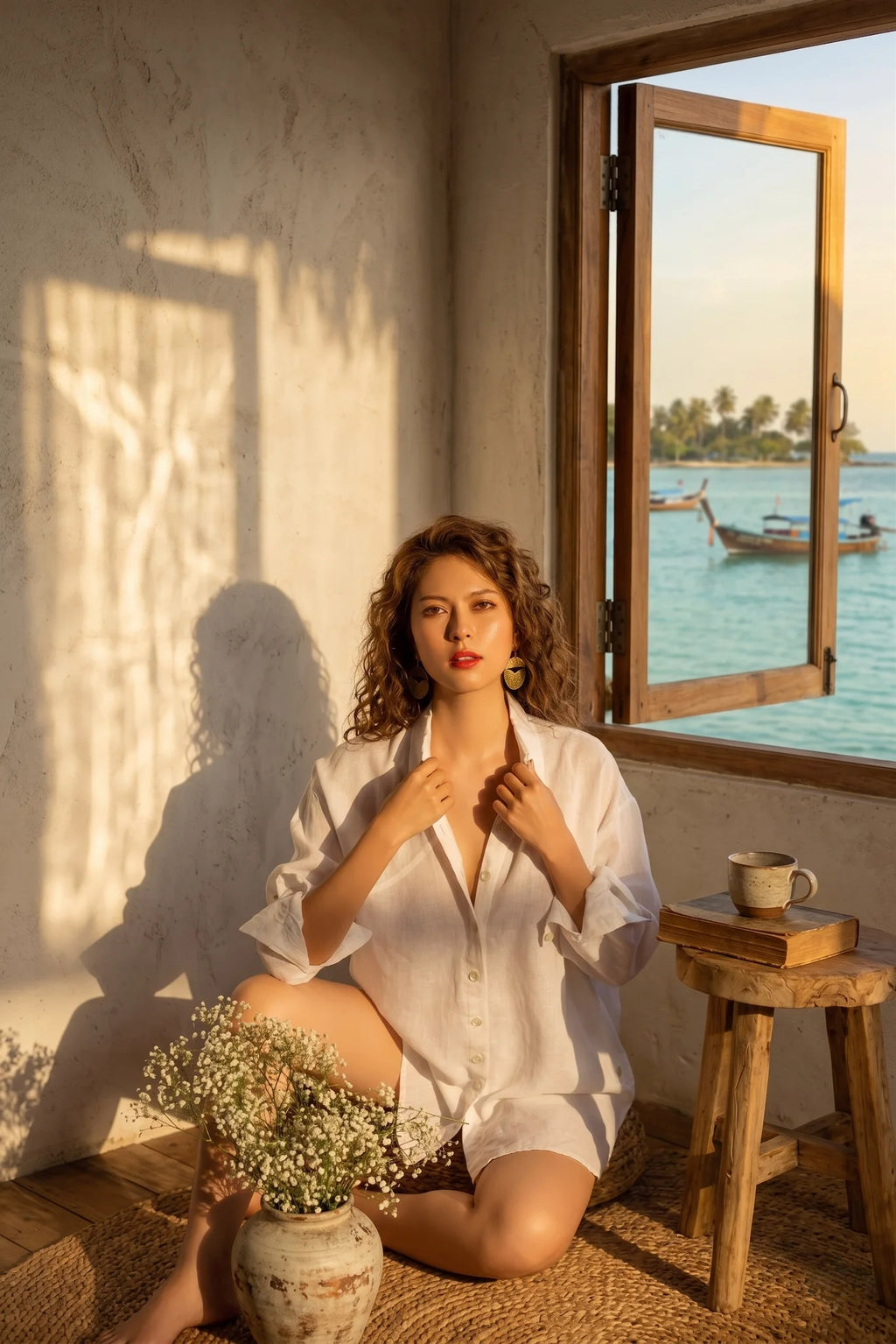 Áo sơ mi dáng rộng oversize linen trắng thời trang Hity