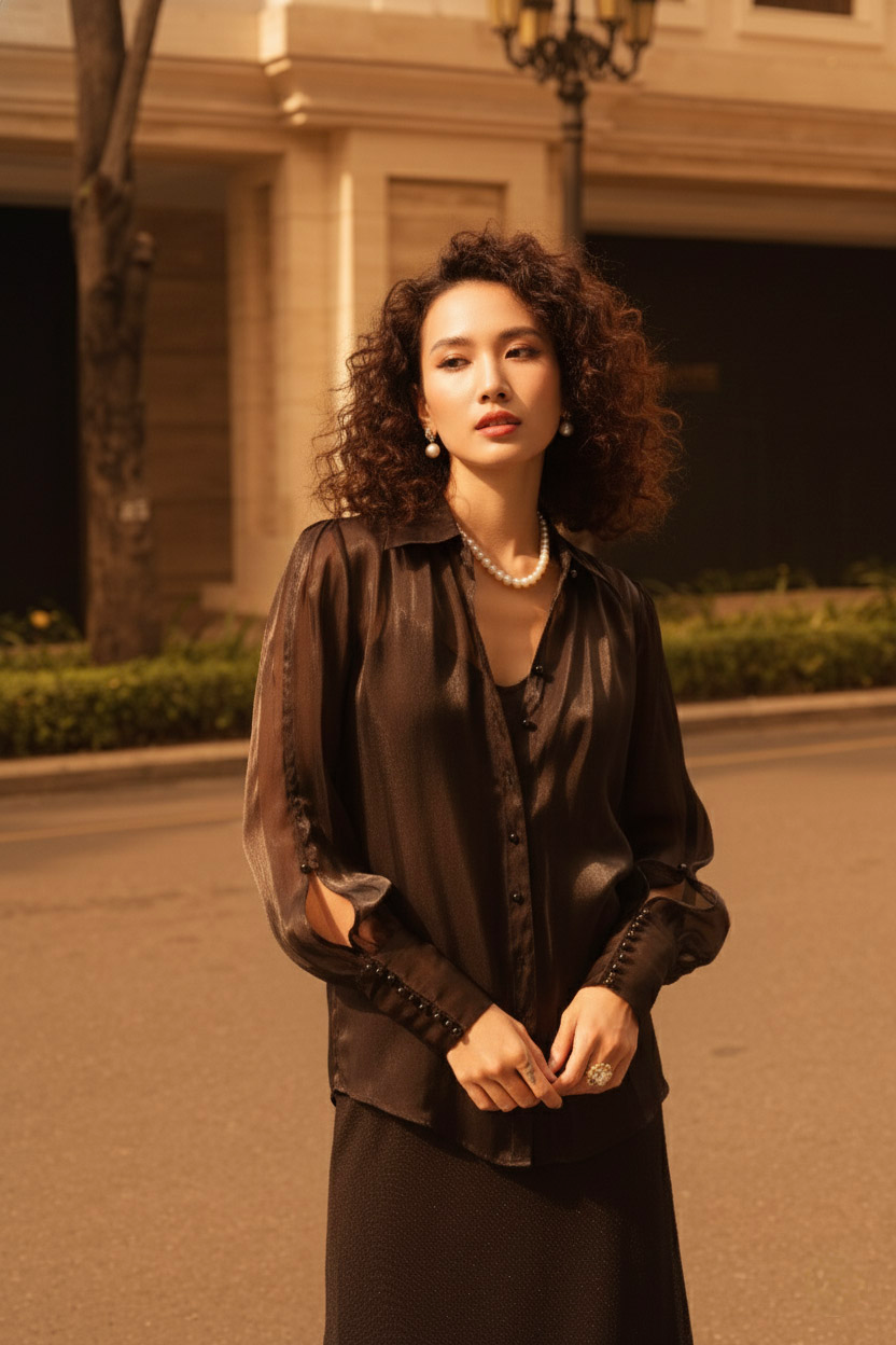 Áo sơ mi xuyên thấu organza sheer thời trang Hity