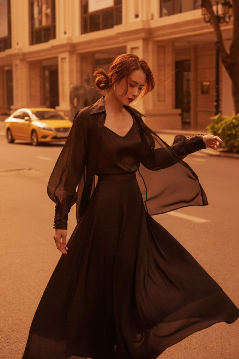 Áo sơ mi xuyên thấu organza sheer thời trang Hity