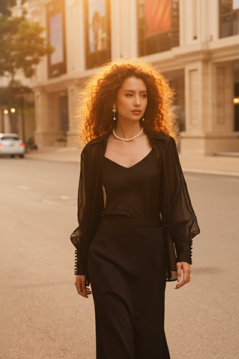 Áo sơ mi xuyên thấu organza sheer thời trang Hity