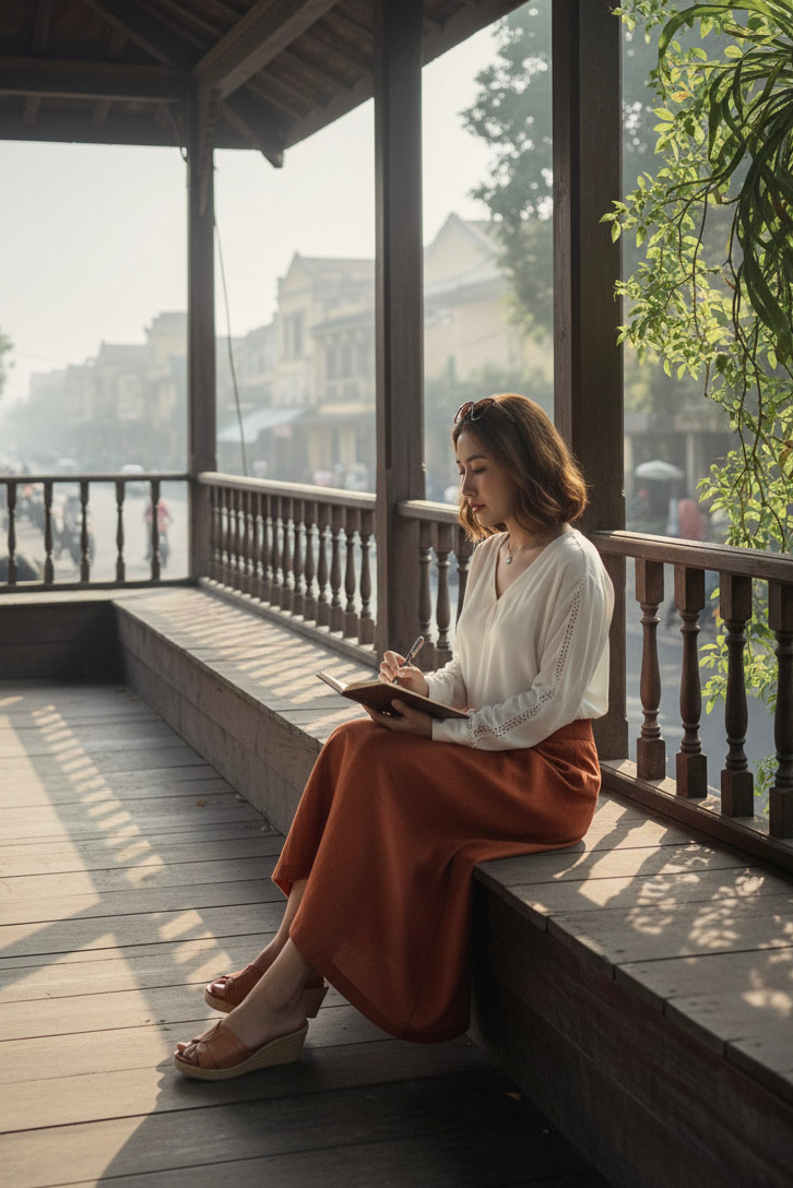 Áo suông cổ tim tay dài phối ren crepe trắng thời trang Hity