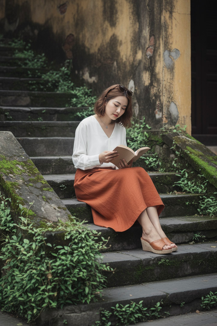 Áo suông cổ tim tay dài phối ren crepe trắng thời trang Hity