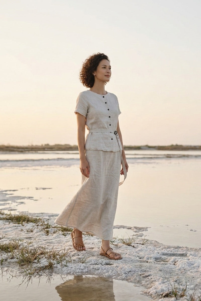 Áo linen rút chỉ tua rua thời trang Hity