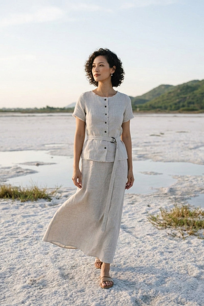 Áo linen rút chỉ tua rua thời trang Hity