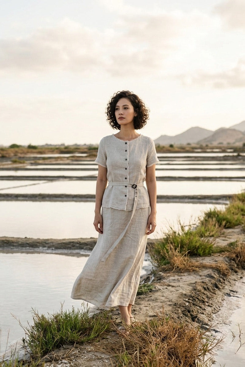 Áo linen rút chỉ tua rua thời trang Hity