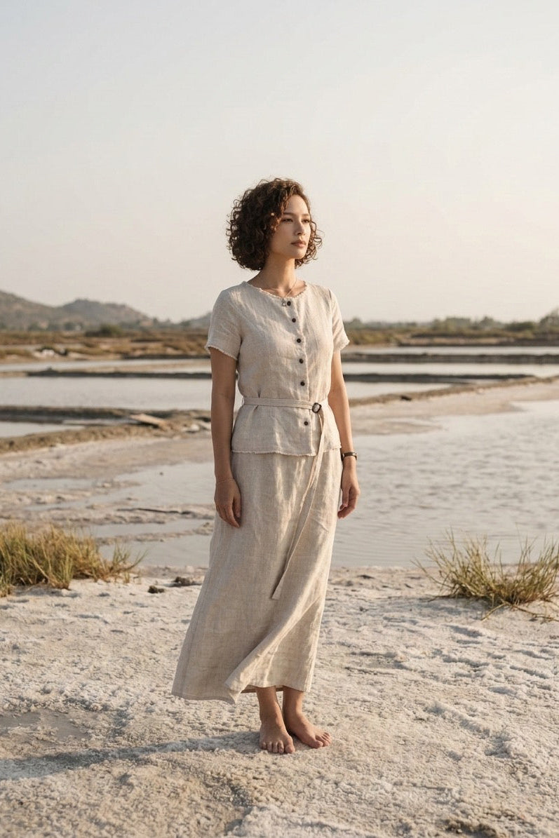 Áo linen rút chỉ tua rua thời trang Hity