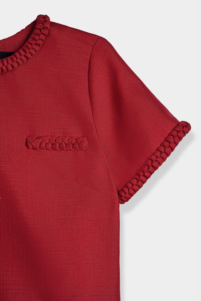 Áo tweed đỏ dáng ngắn tếch sam thủ công thời trang Hity