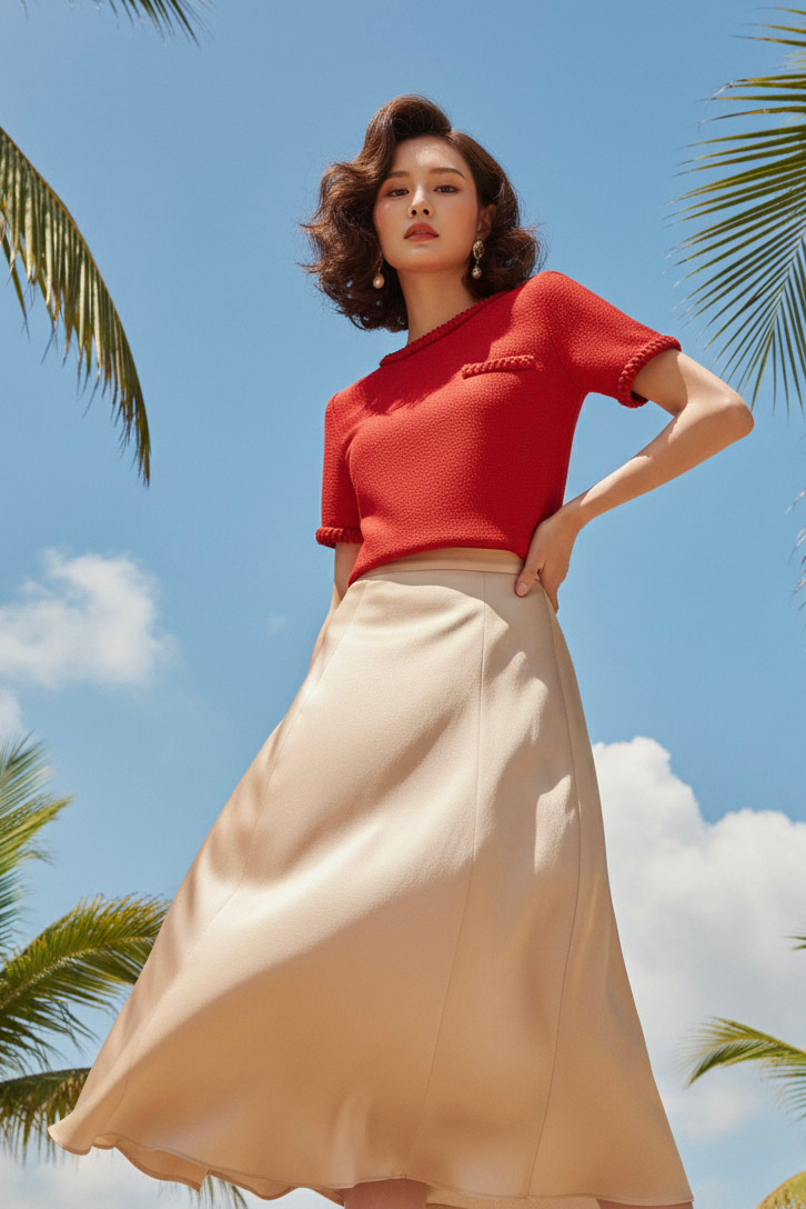 Áo tweed đỏ dáng ngắn tếch sam thủ công thời trang Hity