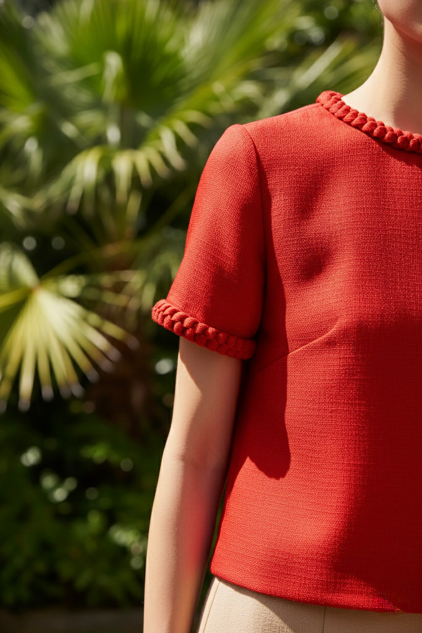 Áo tweed đỏ dáng ngắn tếch sam thủ công thời trang Hity