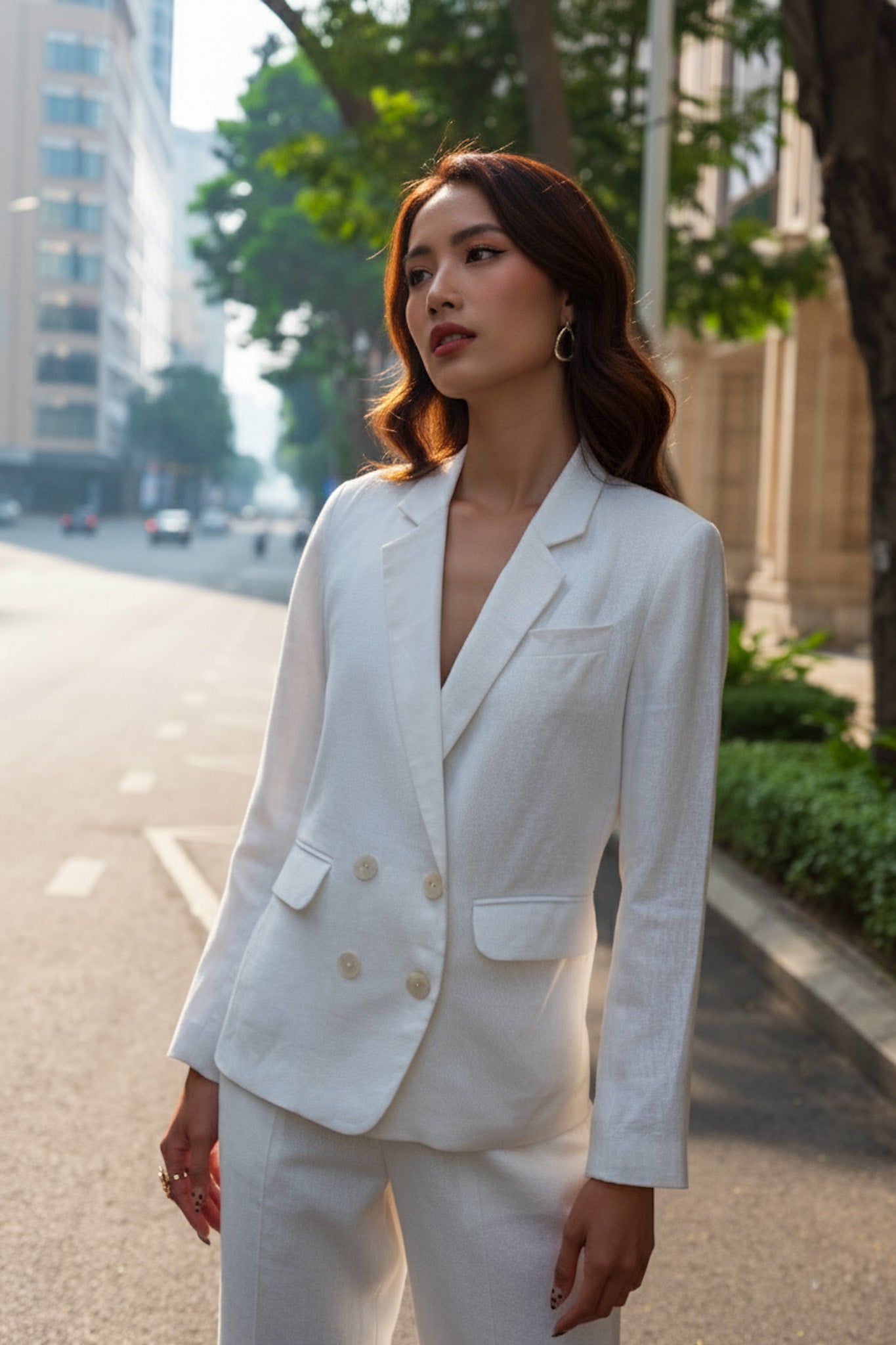 Áo vest blazer nữ linen trắng thanh lịch thời trang Hity
