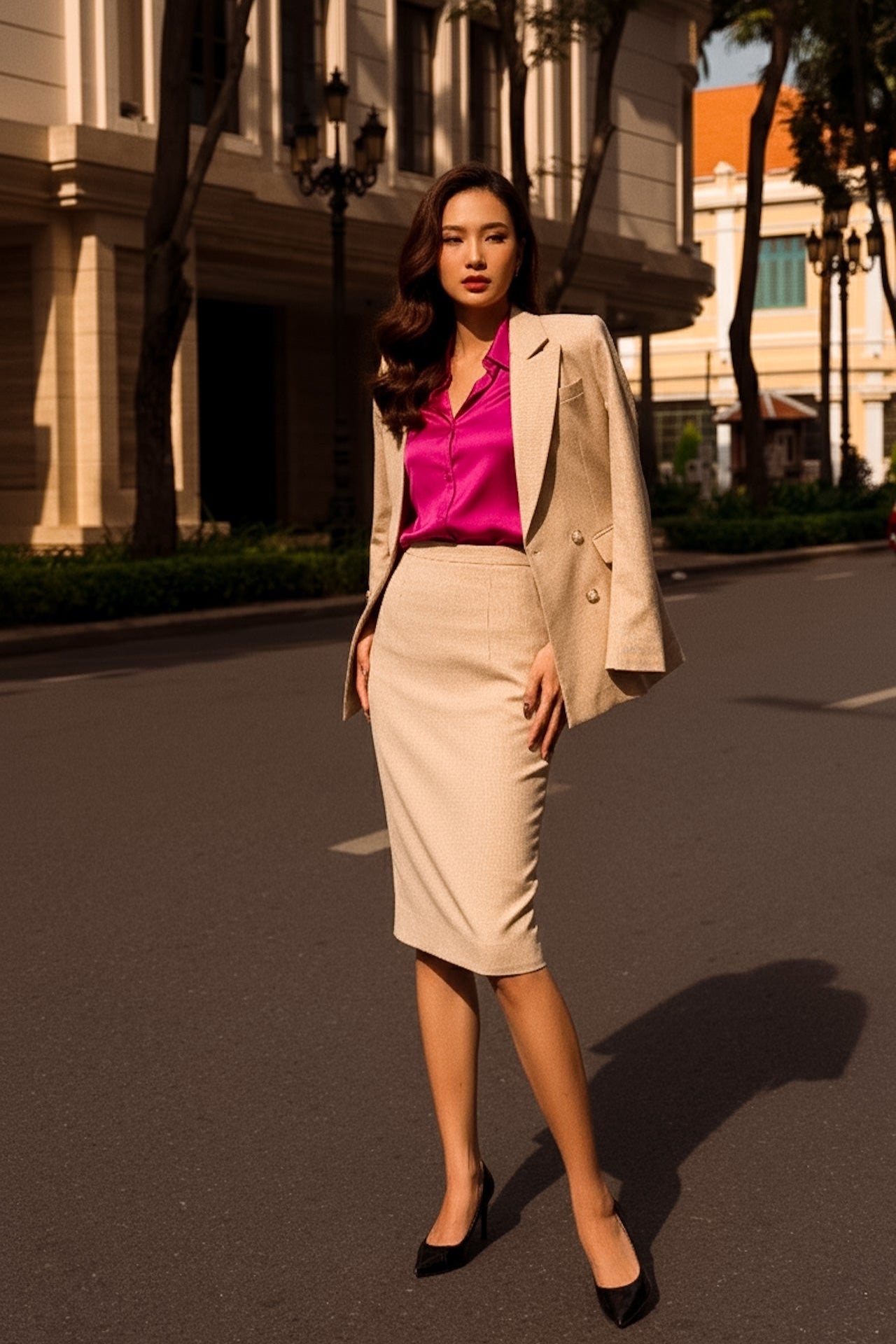 Áo khoác blazer nude kem thời trang Hity