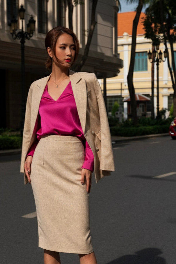 Áo khoác blazer nude kem thời trang Hity