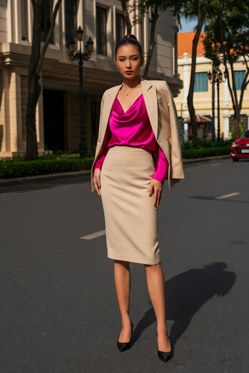 Áo khoác blazer nude kem thời trang Hity