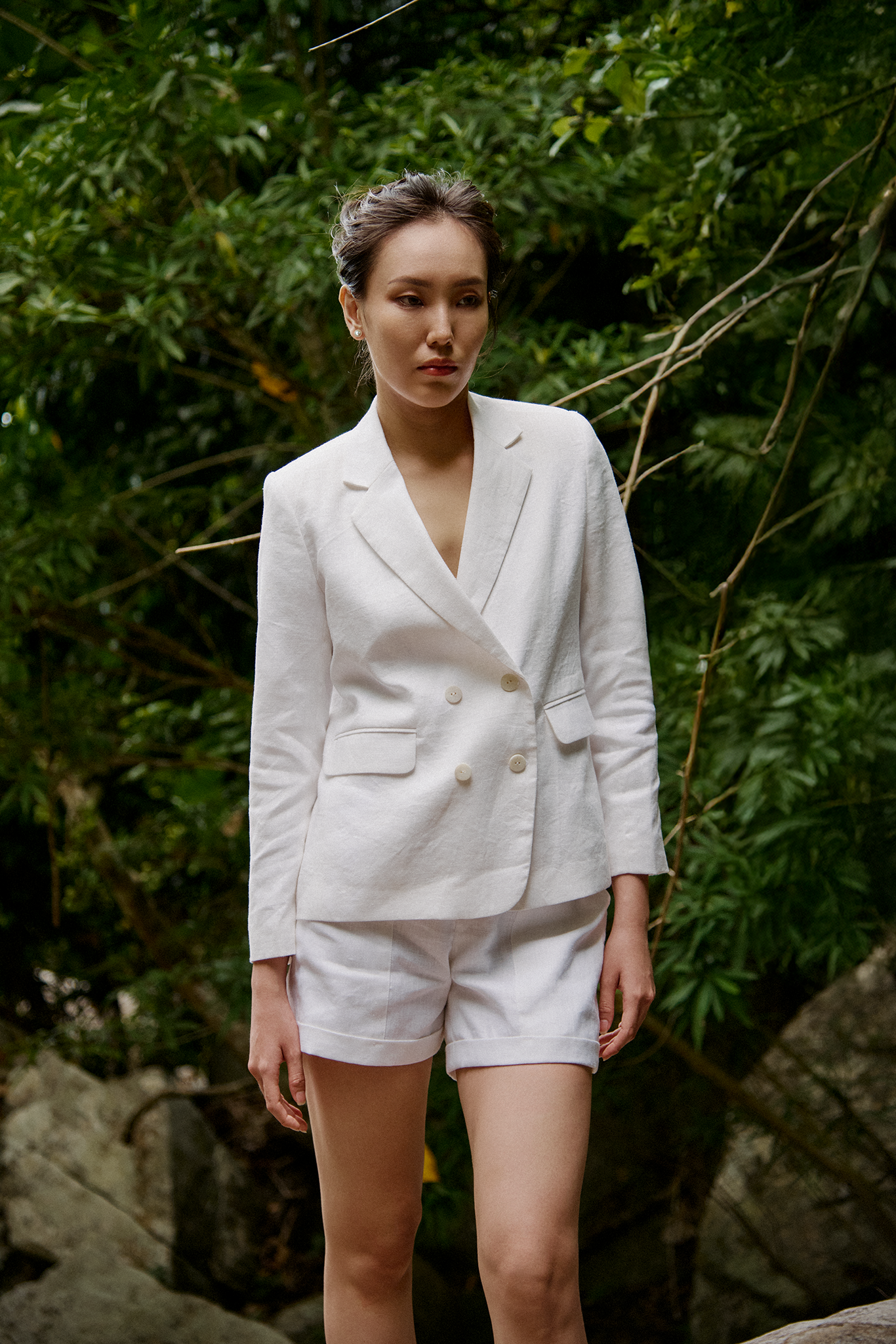 Áo vest blazer nữ linen trắng thanh lịch thời trang Hity