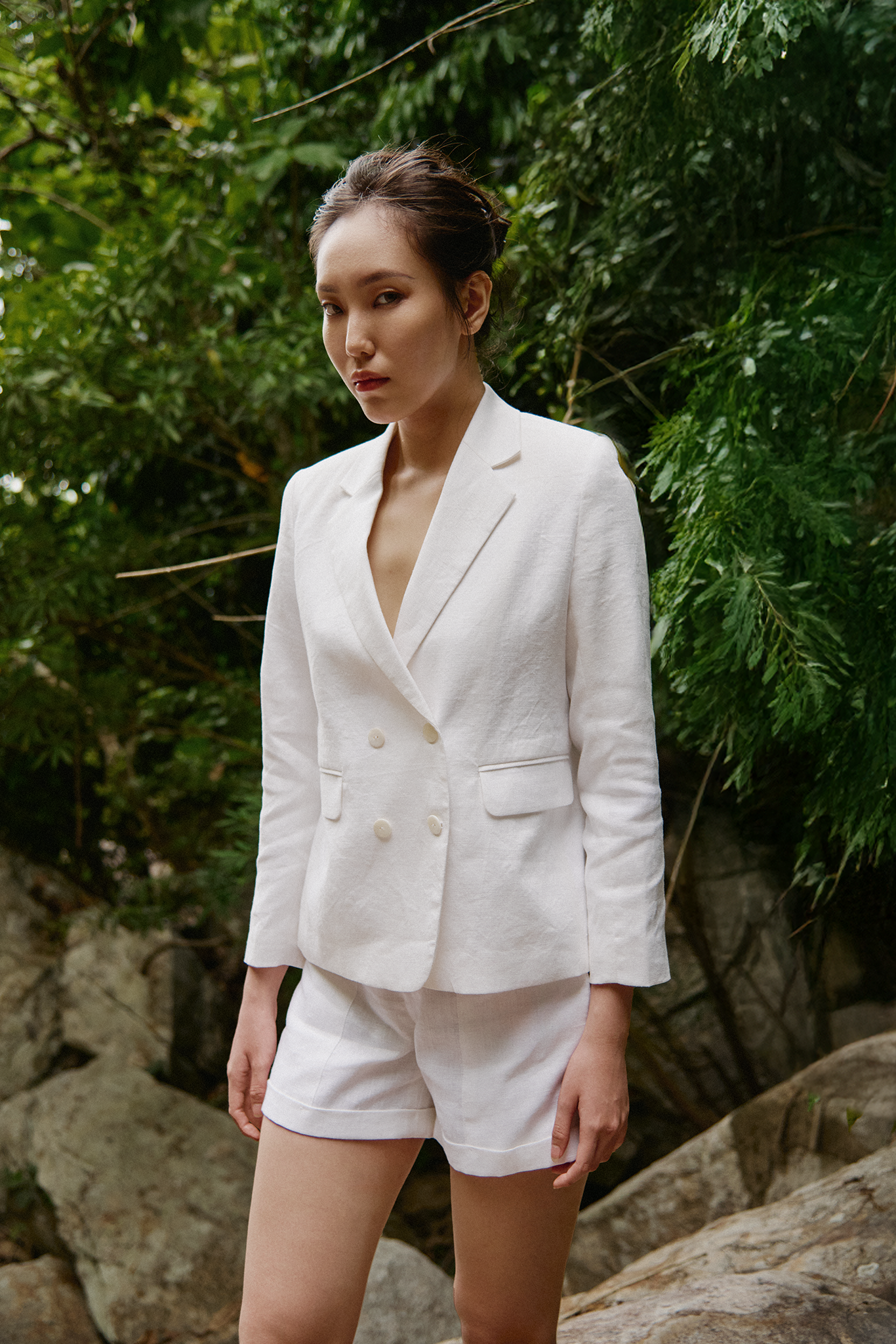 Áo vest blazer nữ linen trắng thanh lịch thời trang Hity