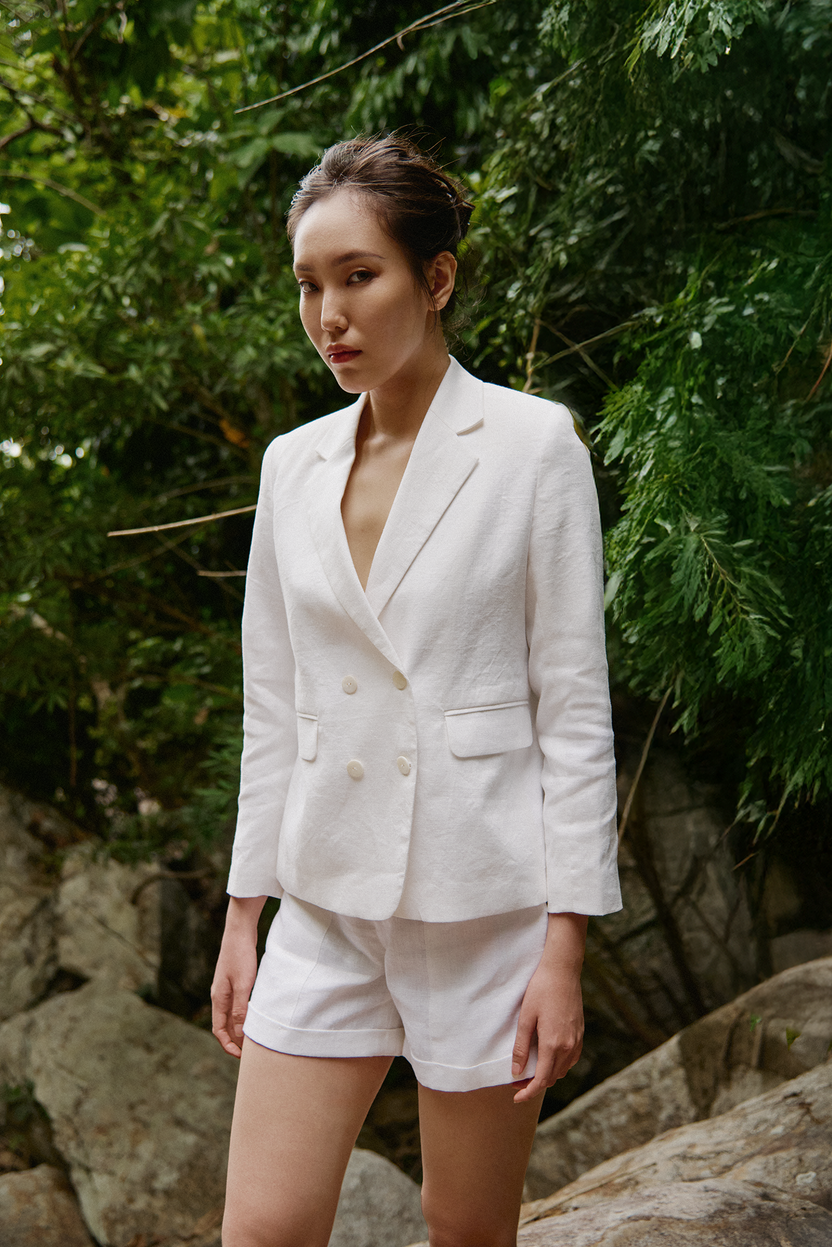 Áo vest blazer nữ linen trắng thanh lịch thời trang Hity