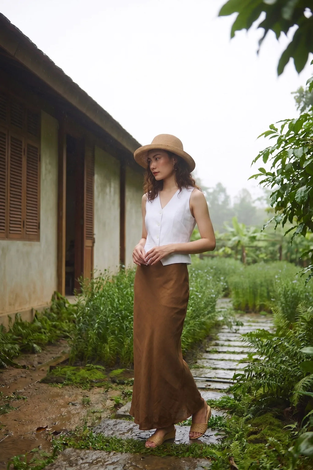Áo vest ghile linen trắng thời trang Hity