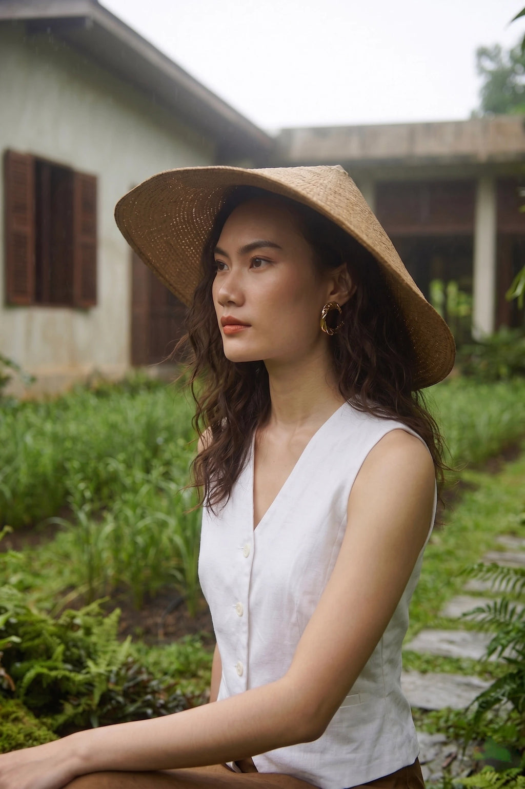 Áo vest ghile linen trắng thời trang Hity
