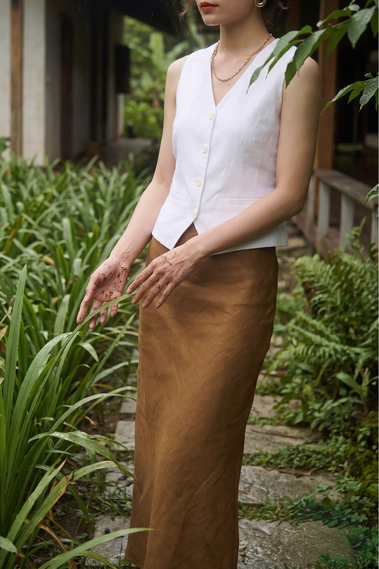 Áo vest ghile linen trắng thời trang Hity