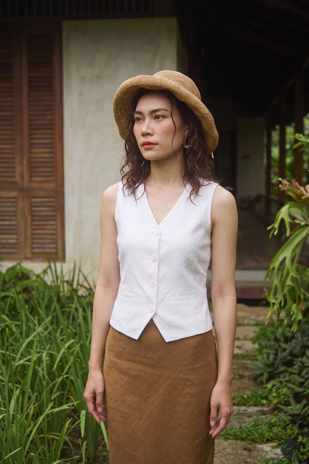Áo vest ghile linen trắng thời trang Hity