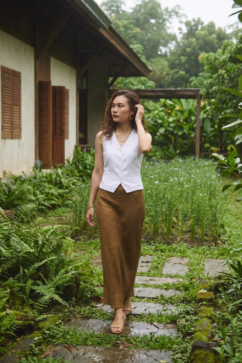 Áo vest ghile linen trắng thời trang Hity
