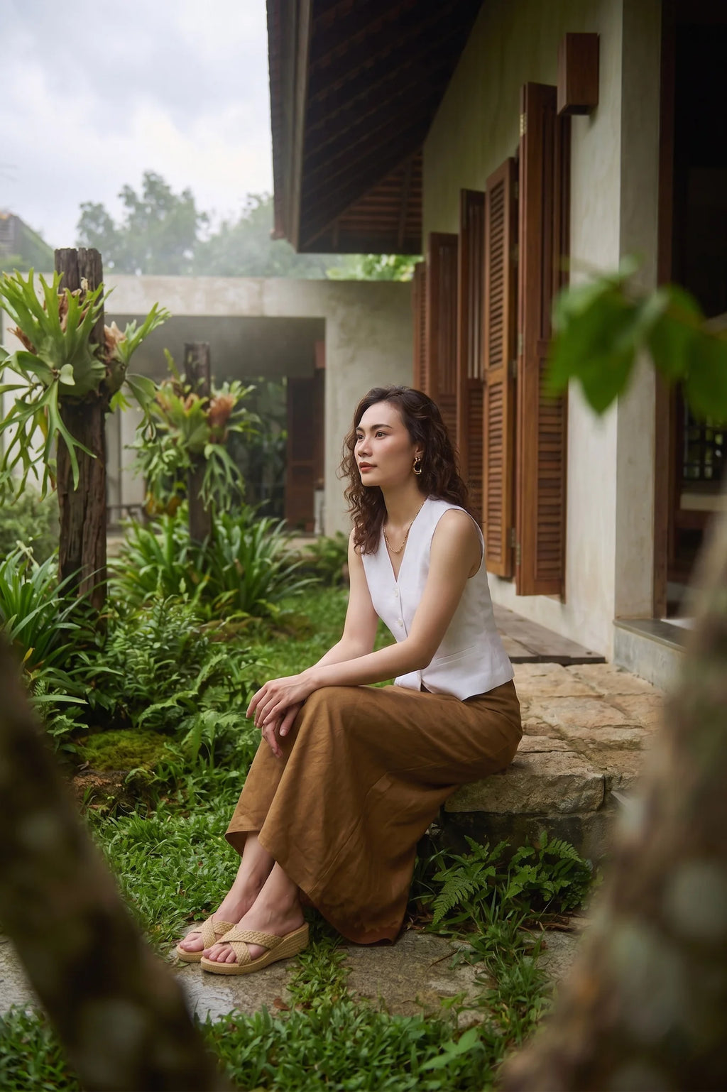 Áo vest ghile linen trắng thời trang Hity