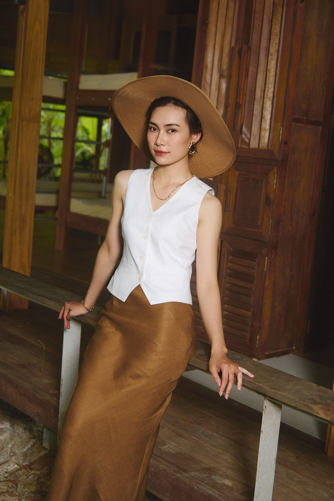 Áo vest gile linen trắng thời trang Hity