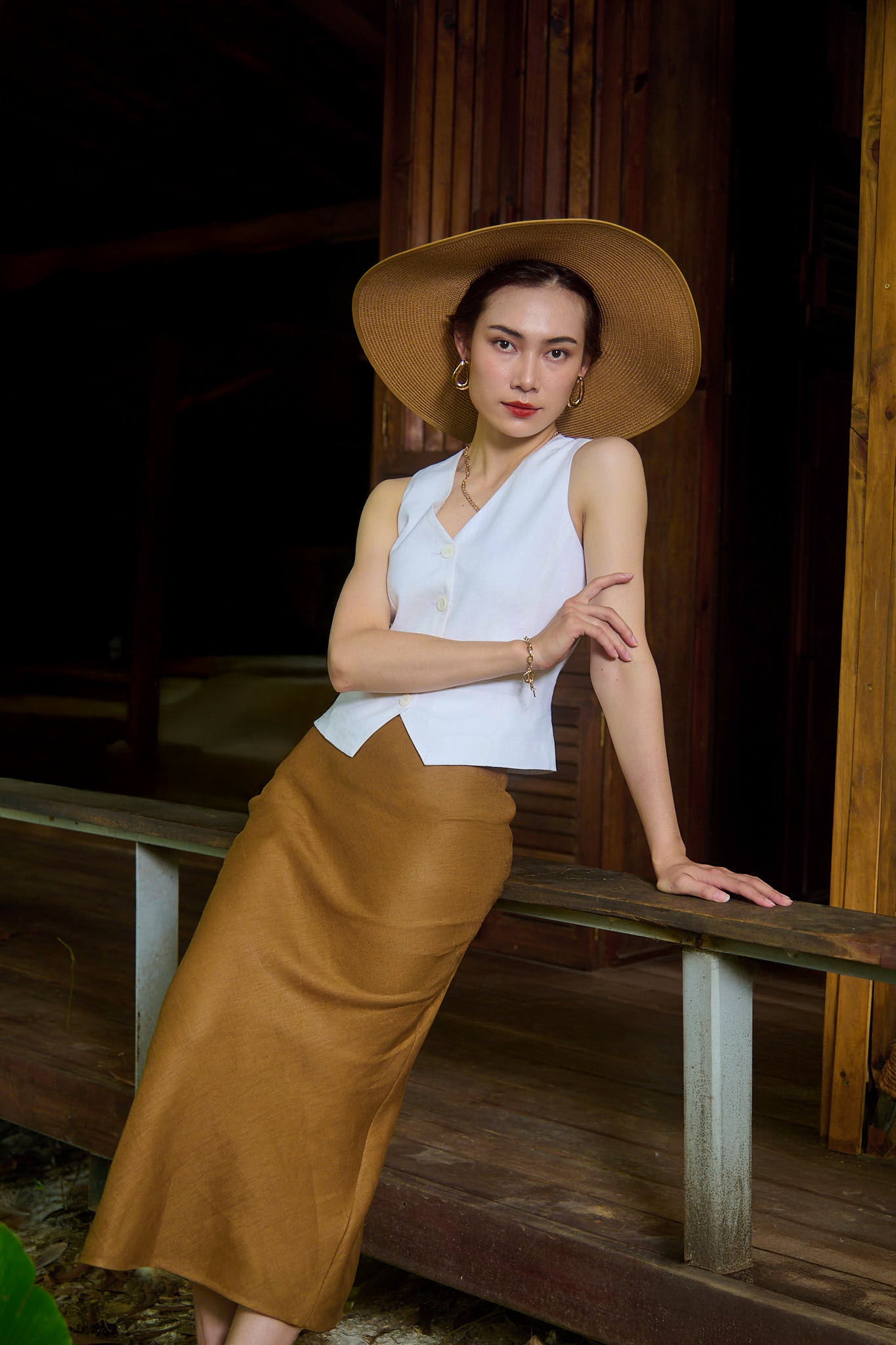 Áo vest gile linen trắng thời trang Hity