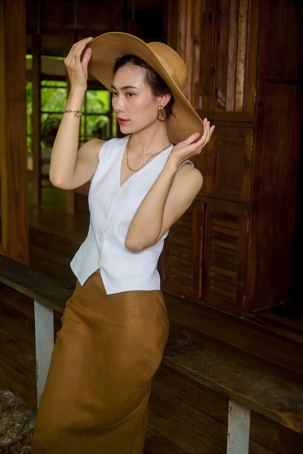 Áo vest ghile linen trắng thời trang Hity