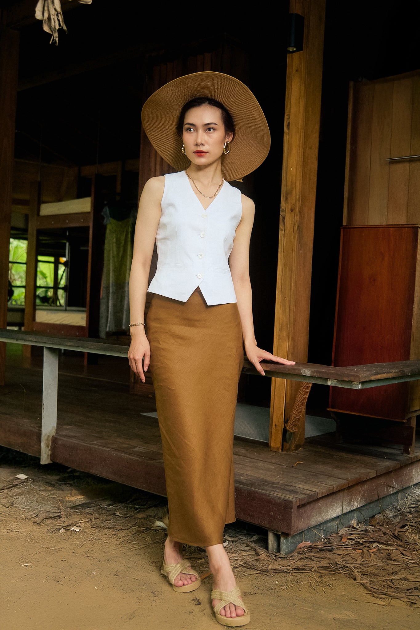 Áo vest gile linen trắng thời trang Hity