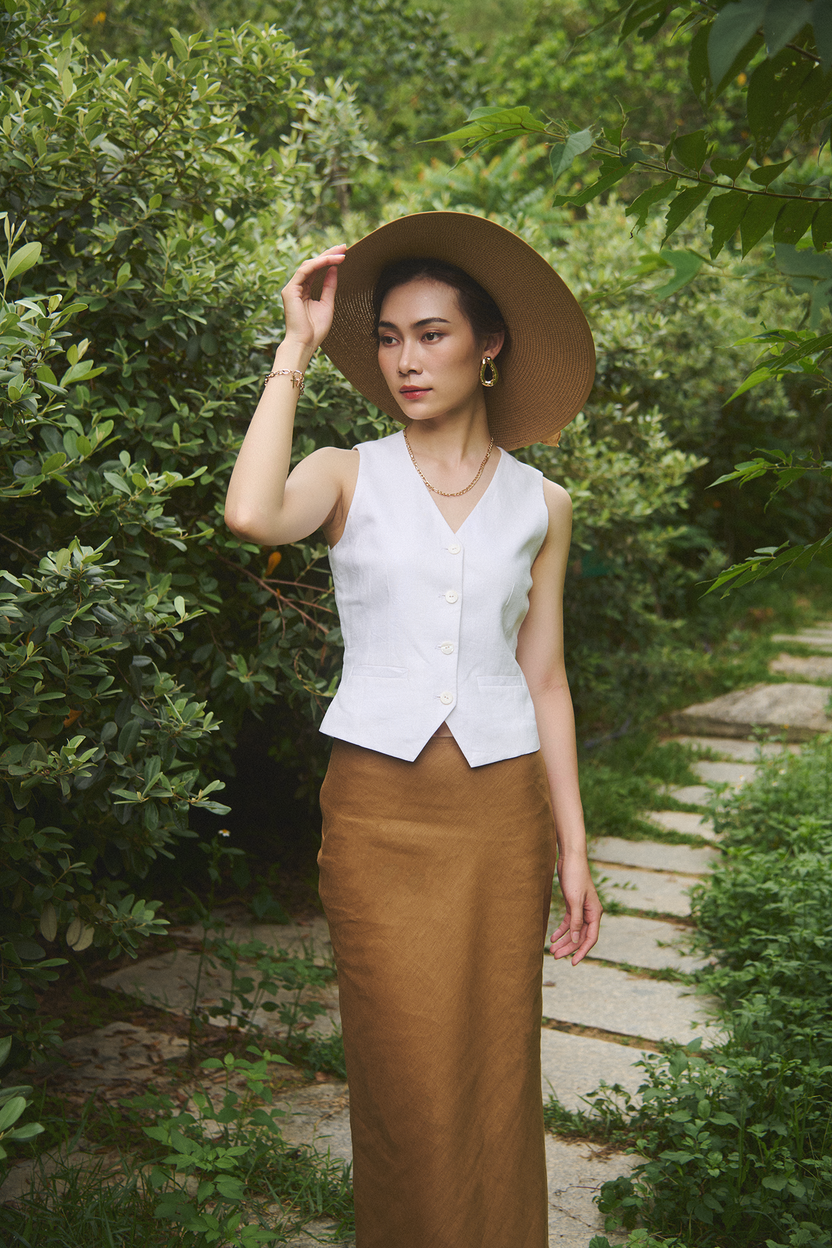 Áo vest gile linen trắng thời trang Hity