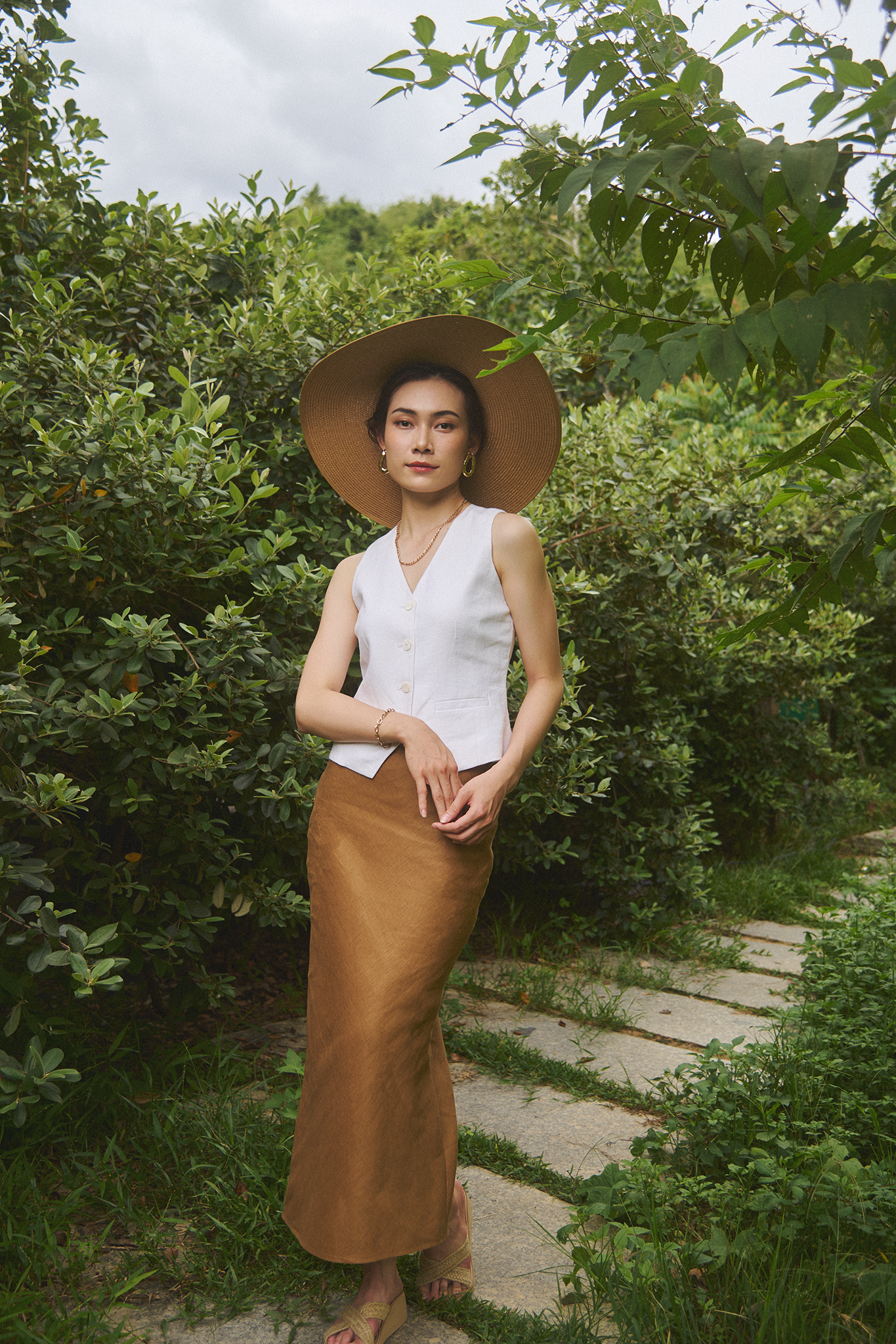 Áo vest gile linen trắng thời trang Hity