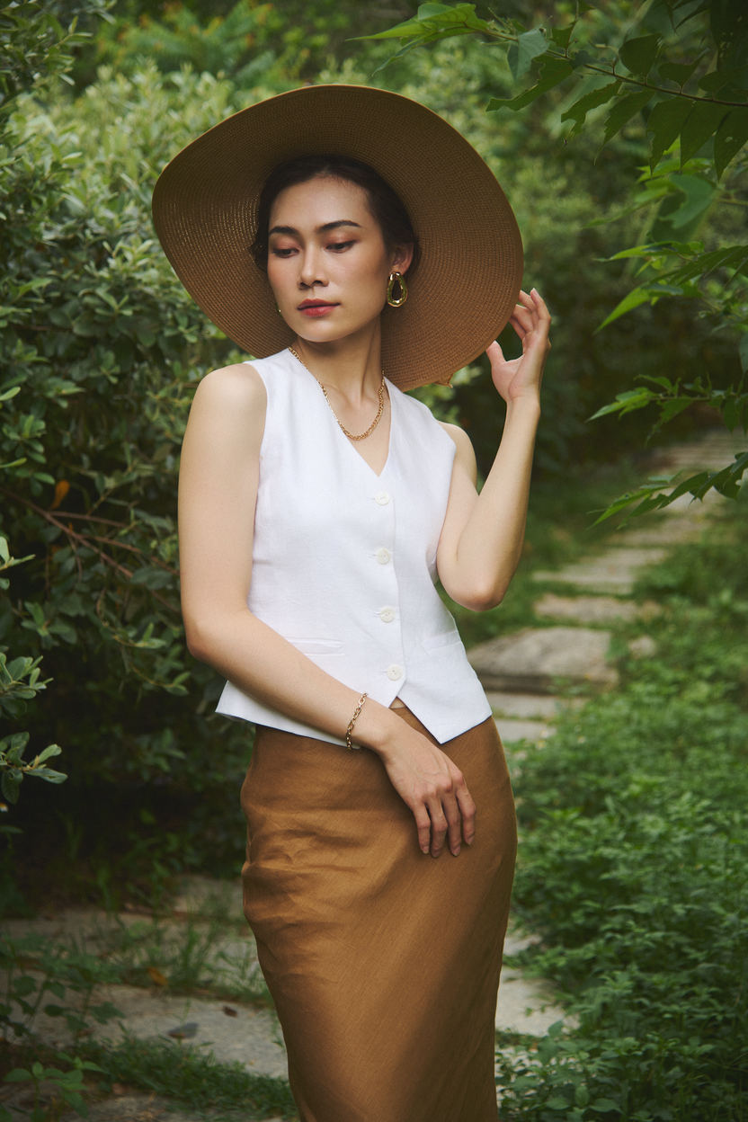 Áo vest gile linen trắng thời trang Hity