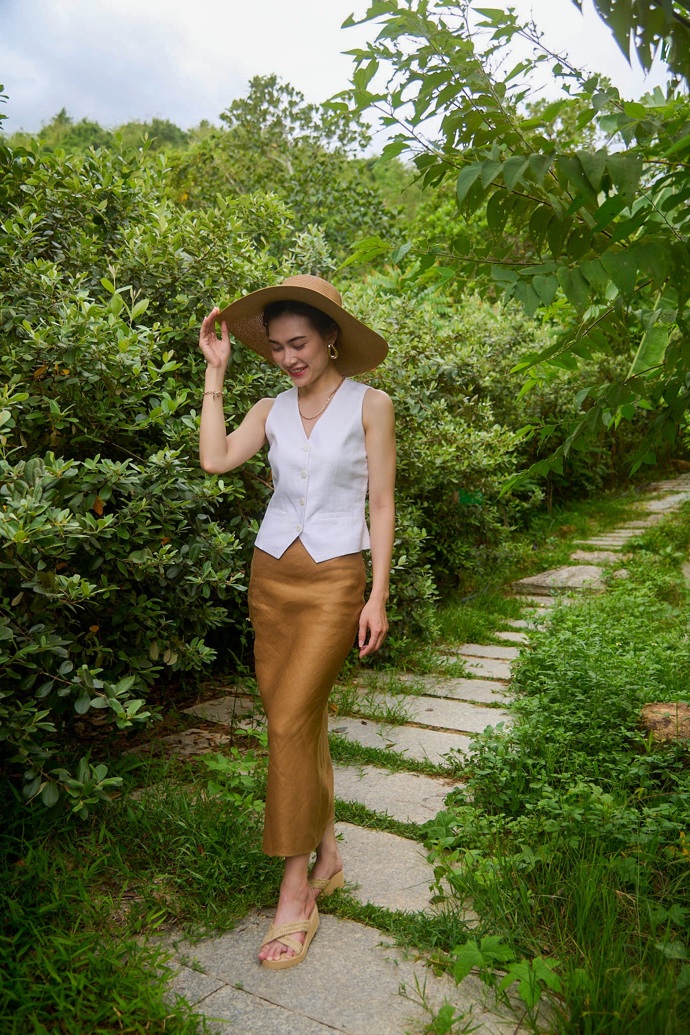 Áo vest gile linen trắng thời trang Hity