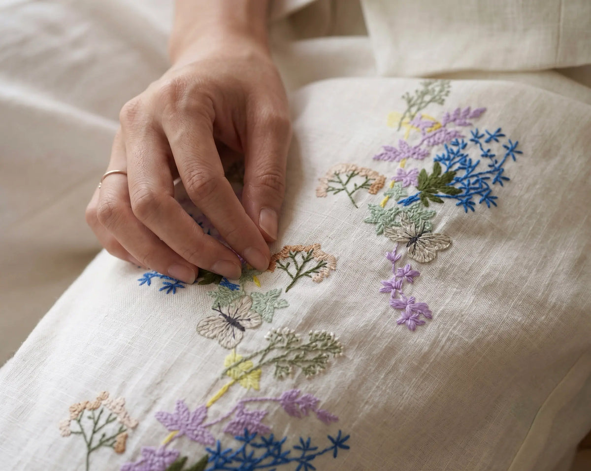 Áo Vest Gile Linen Thêu Tay Mơ