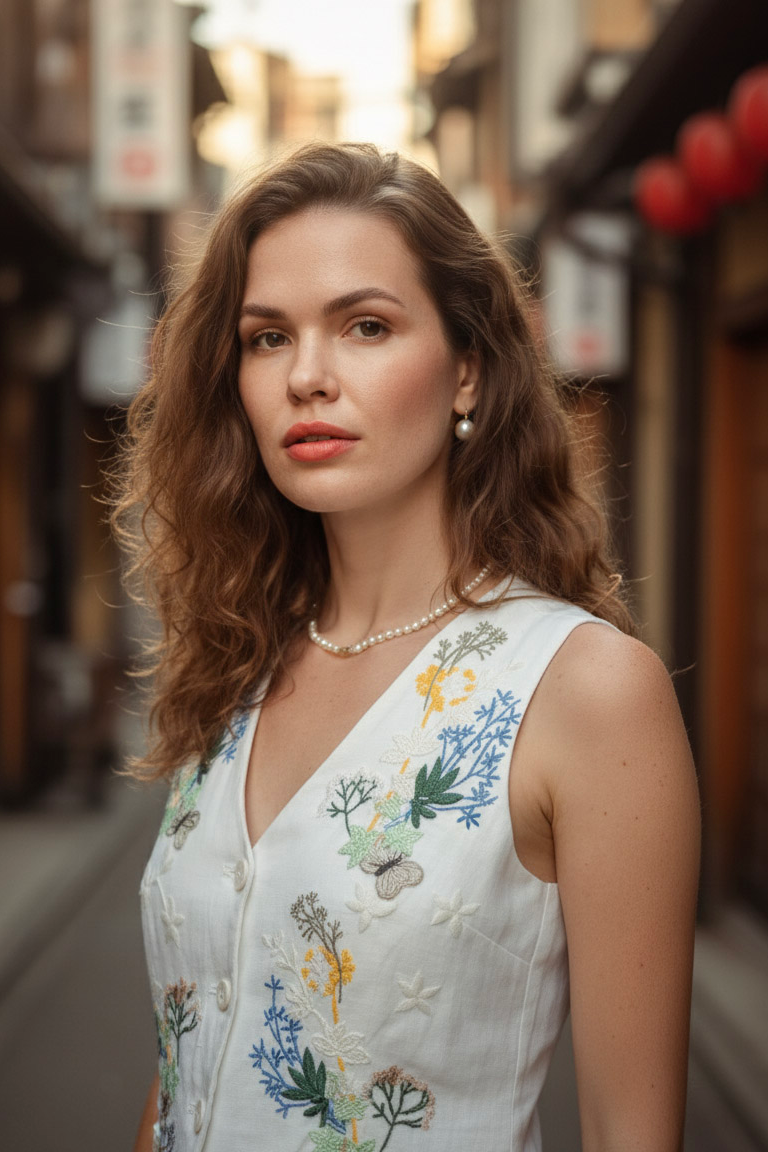 Áo vest linen thêu tay Mơ thời trang Hity