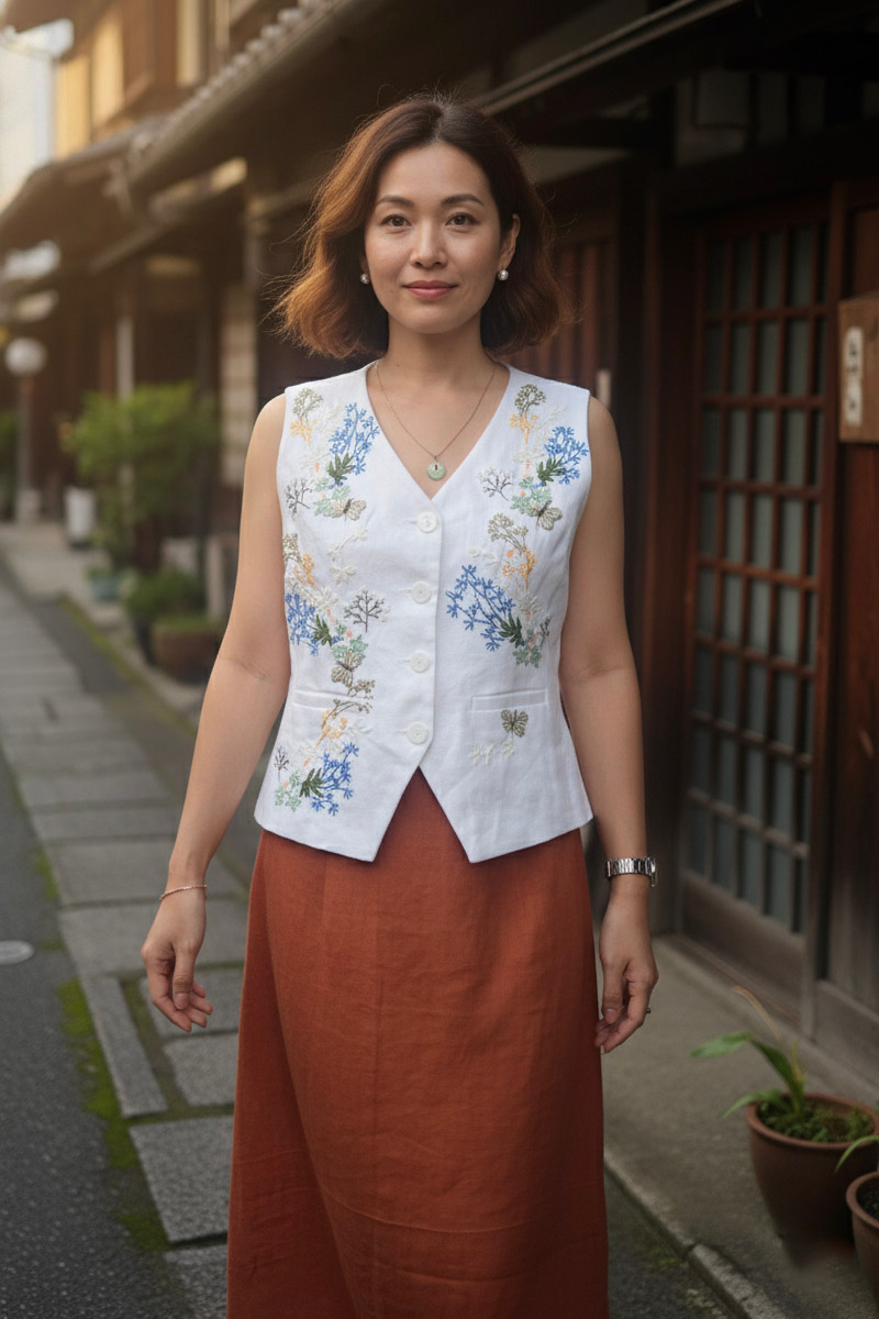 Áo vest linen thêu tay Mơ thời trang Hity