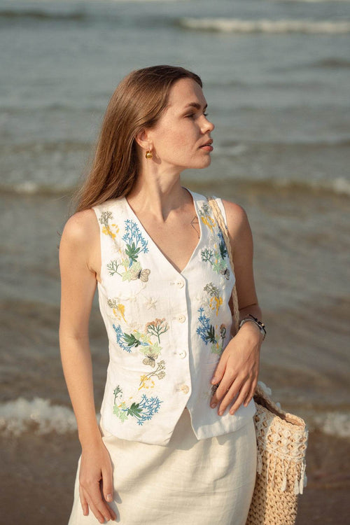 Áo Vest Linen Thêu Tay Mơ - Hity
