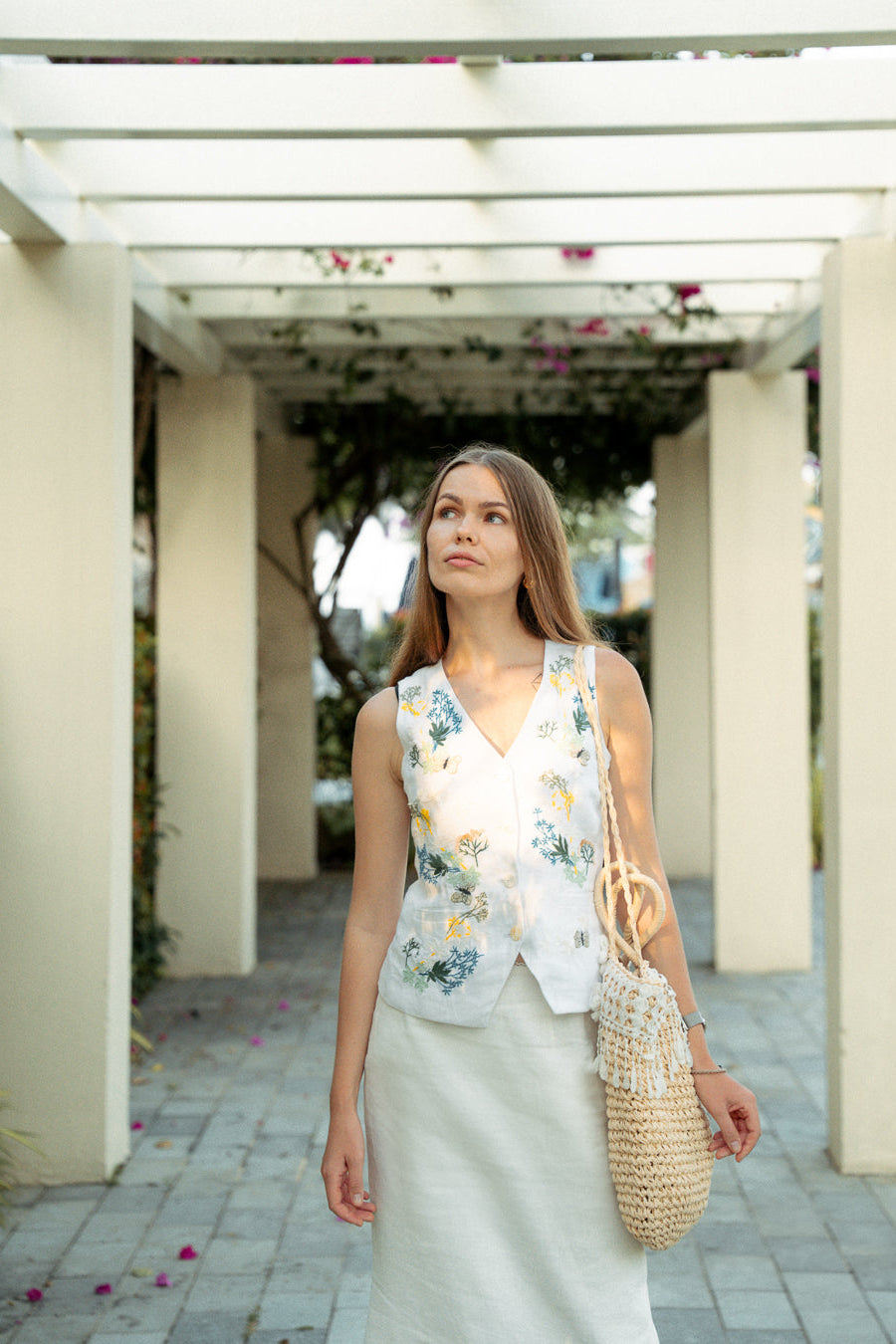 Áo vest linen thêu tay Mơ thời trang Hity