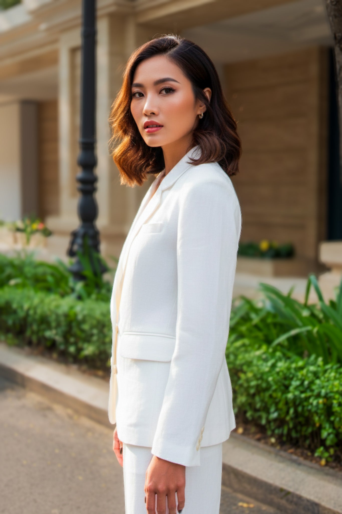 Áo vest blazer nữ linen trắng thanh lịch thời trang Hity