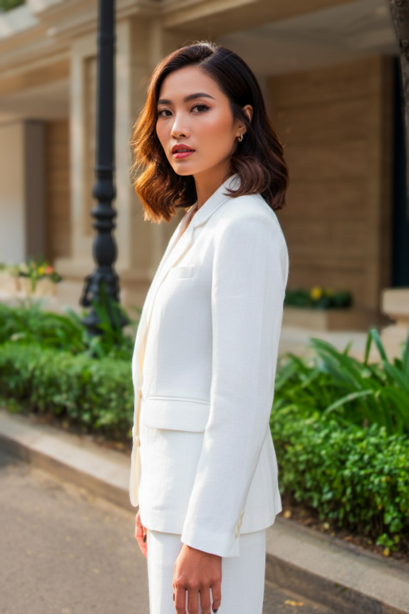 Áo vest blazer nữ linen trắng thanh lịch thời trang Hity