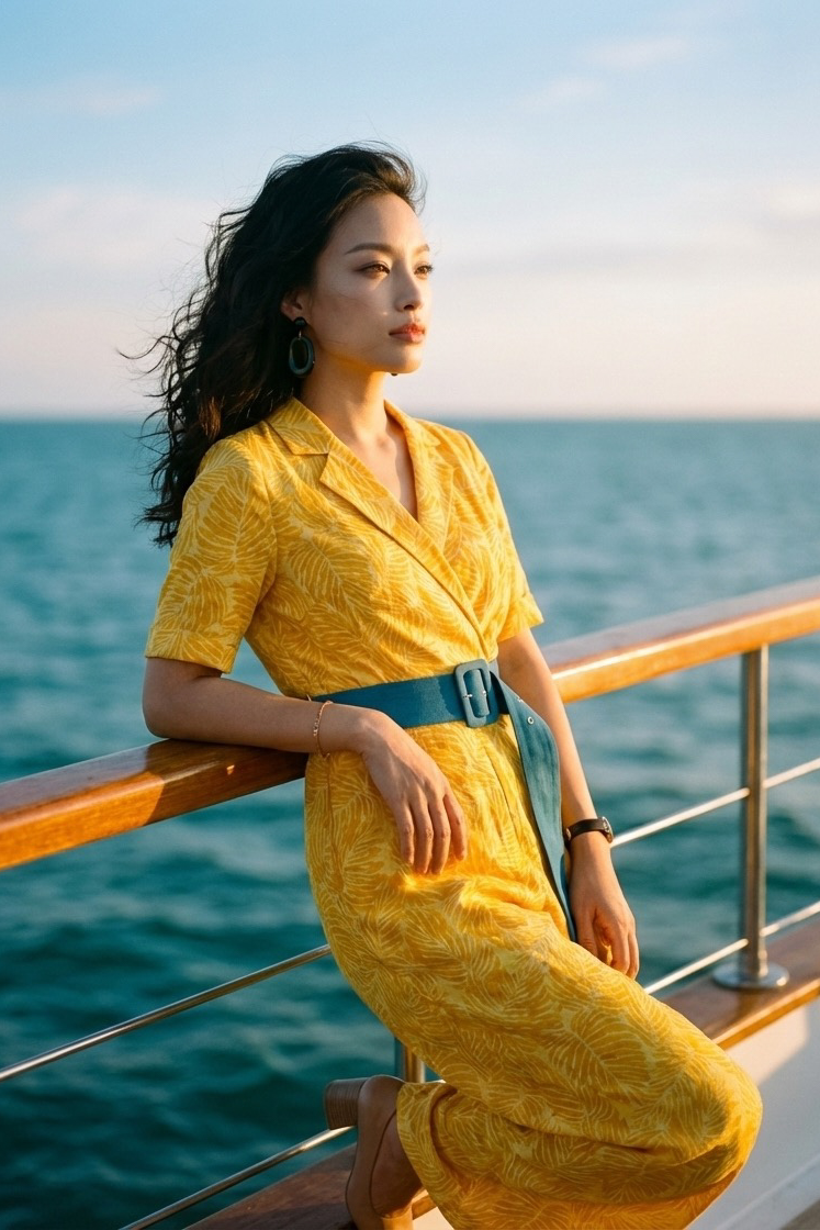 Đồ bay áo liền quần jumpsuit linen lá vàng thời trang Hity