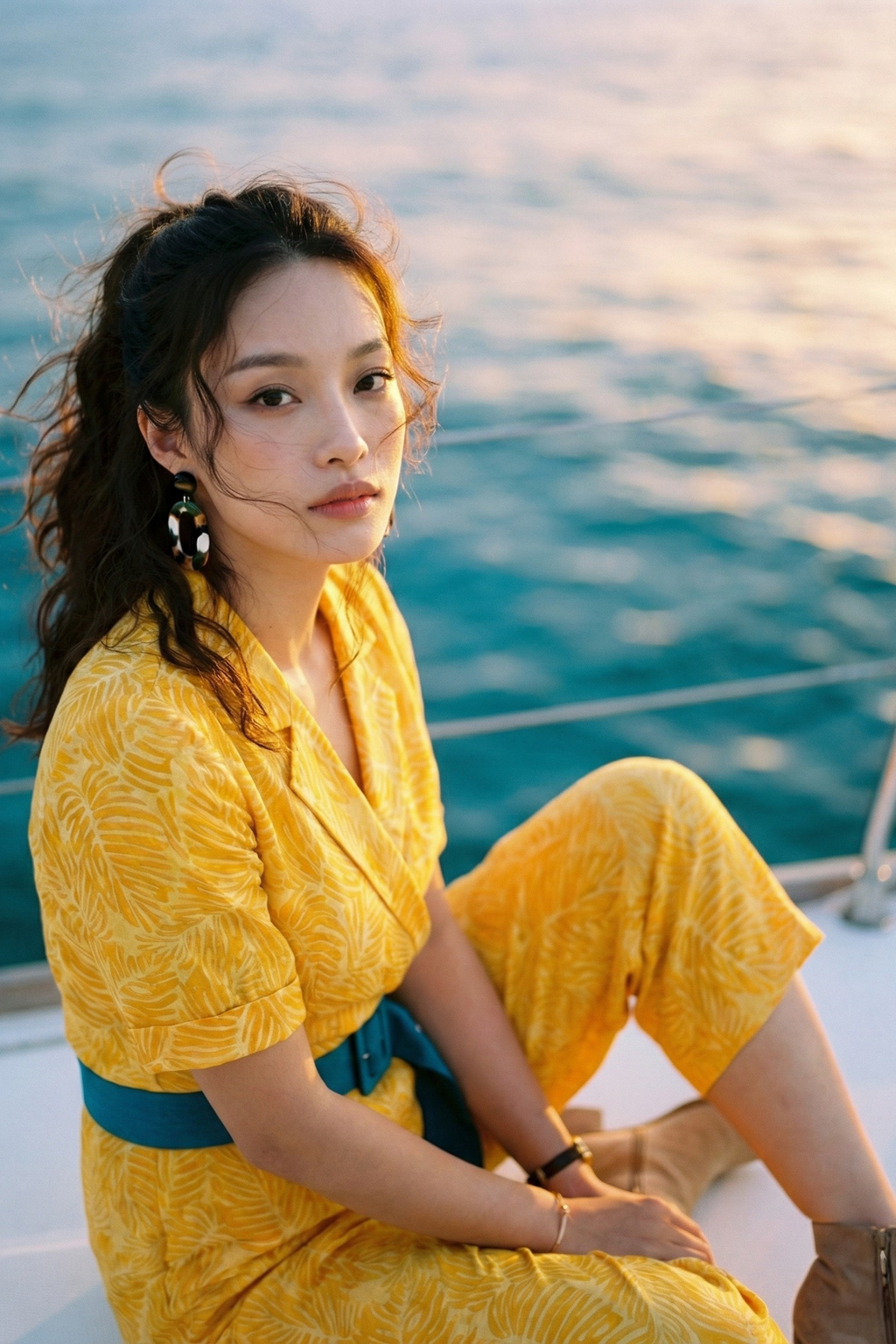 Đồ bay áo liền quần jumpsuit linen lá vàng thời trang Hity