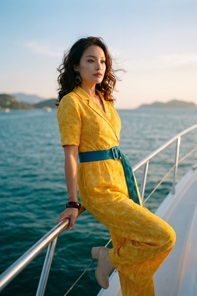 Đồ bay áo liền quần jumpsuit linen lá vàng thời trang Hity