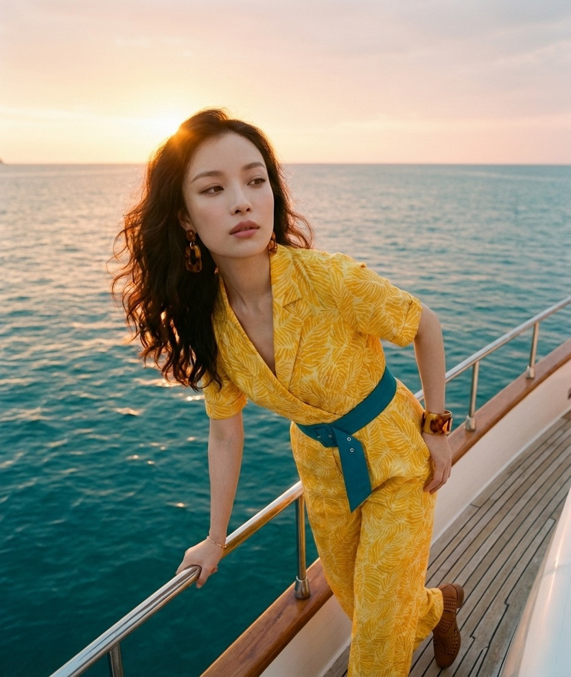 Đồ bay áo liền quần jumpsuit linen lá vàng thời trang Hity