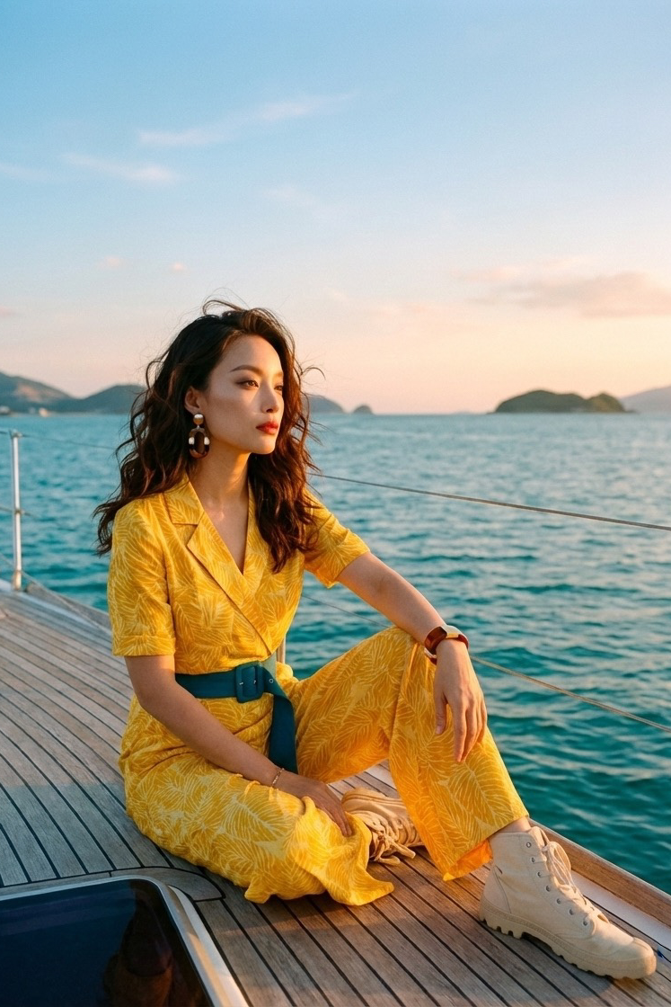 Đồ bay áo liền quần jumpsuit linen lá vàng thời trang Hity