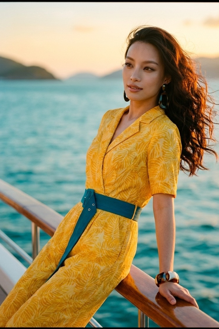 Đồ bay áo liền quần jumpsuit linen lá vàng thời trang Hity