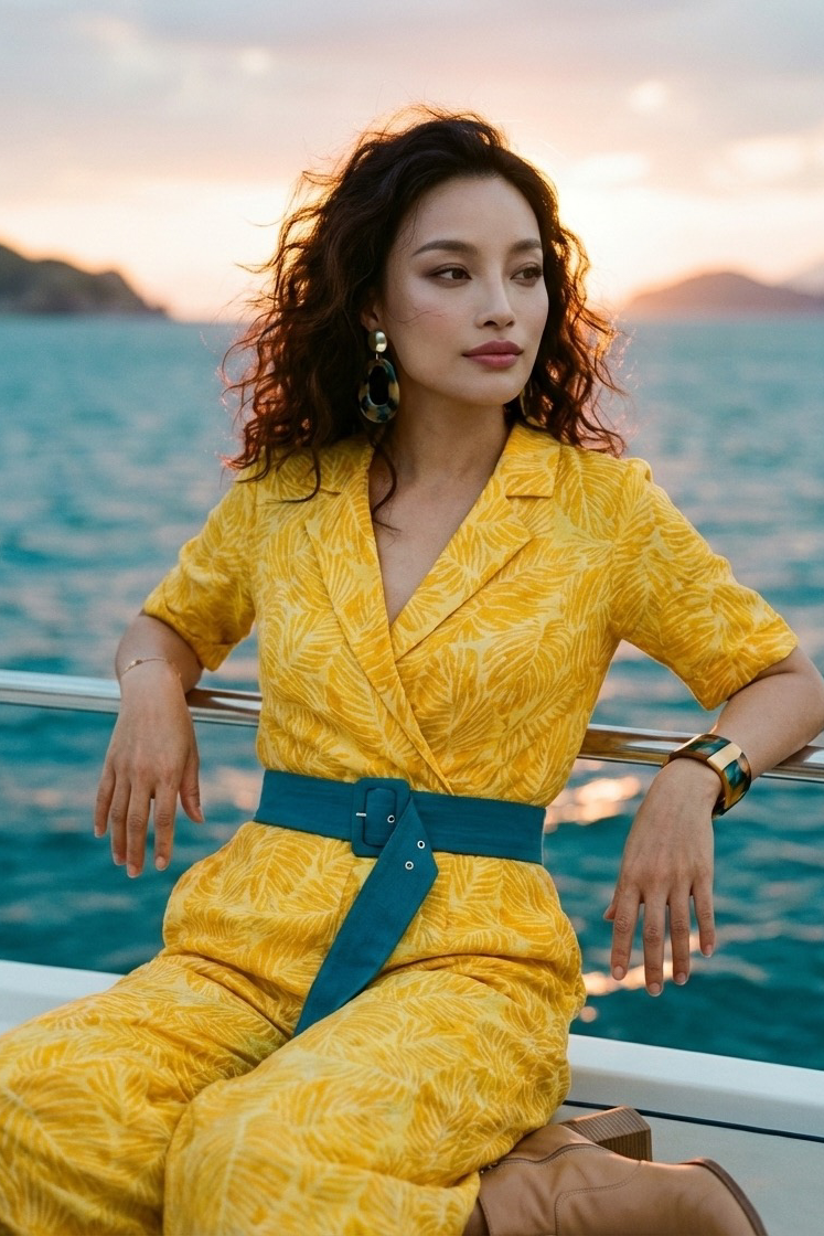 Đồ bay áo liền quần jumpsuit linen lá vàng thời trang Hity