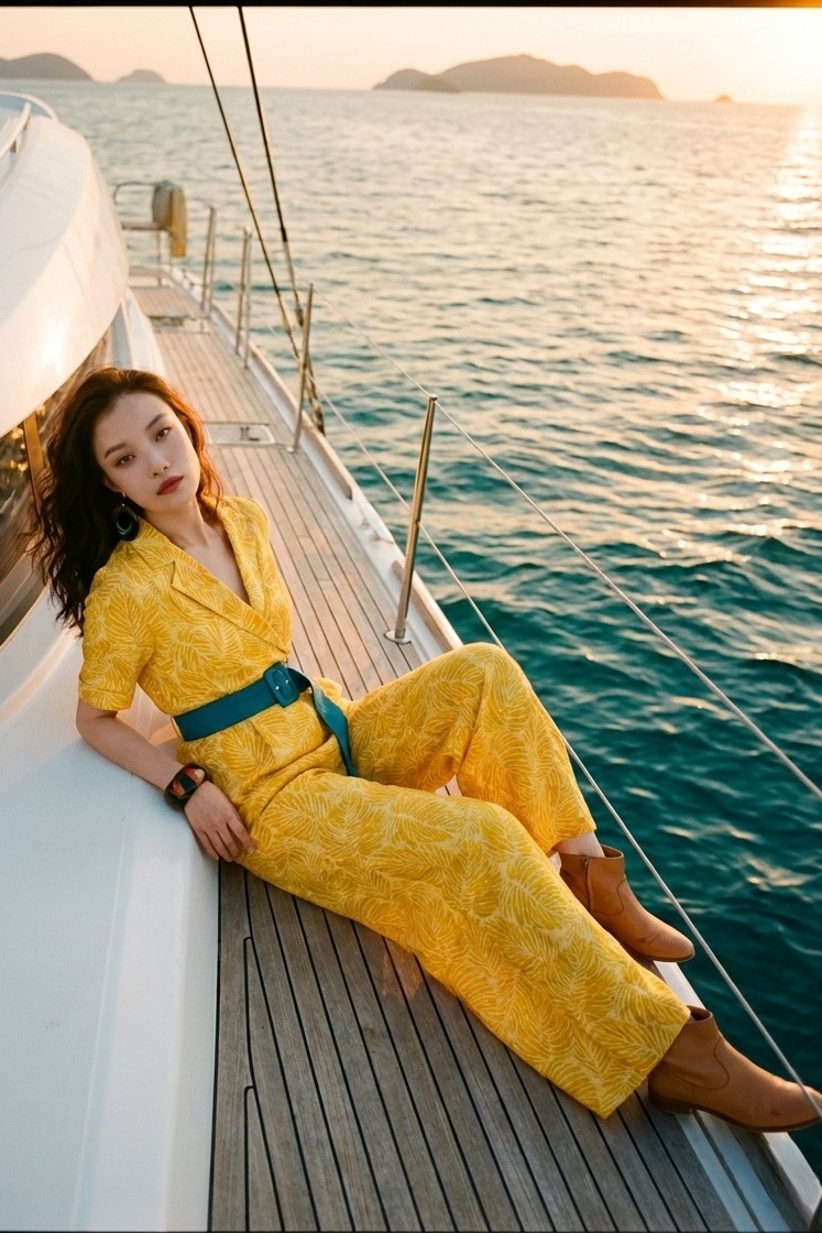 Đồ bay áo liền quần jumpsuit linen lá vàng thời trang Hity