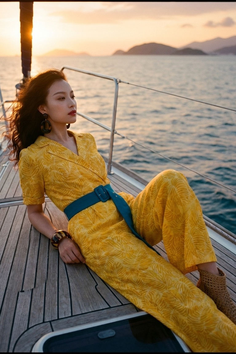 Đồ bay áo liền quần jumpsuit linen lá vàng thời trang Hity